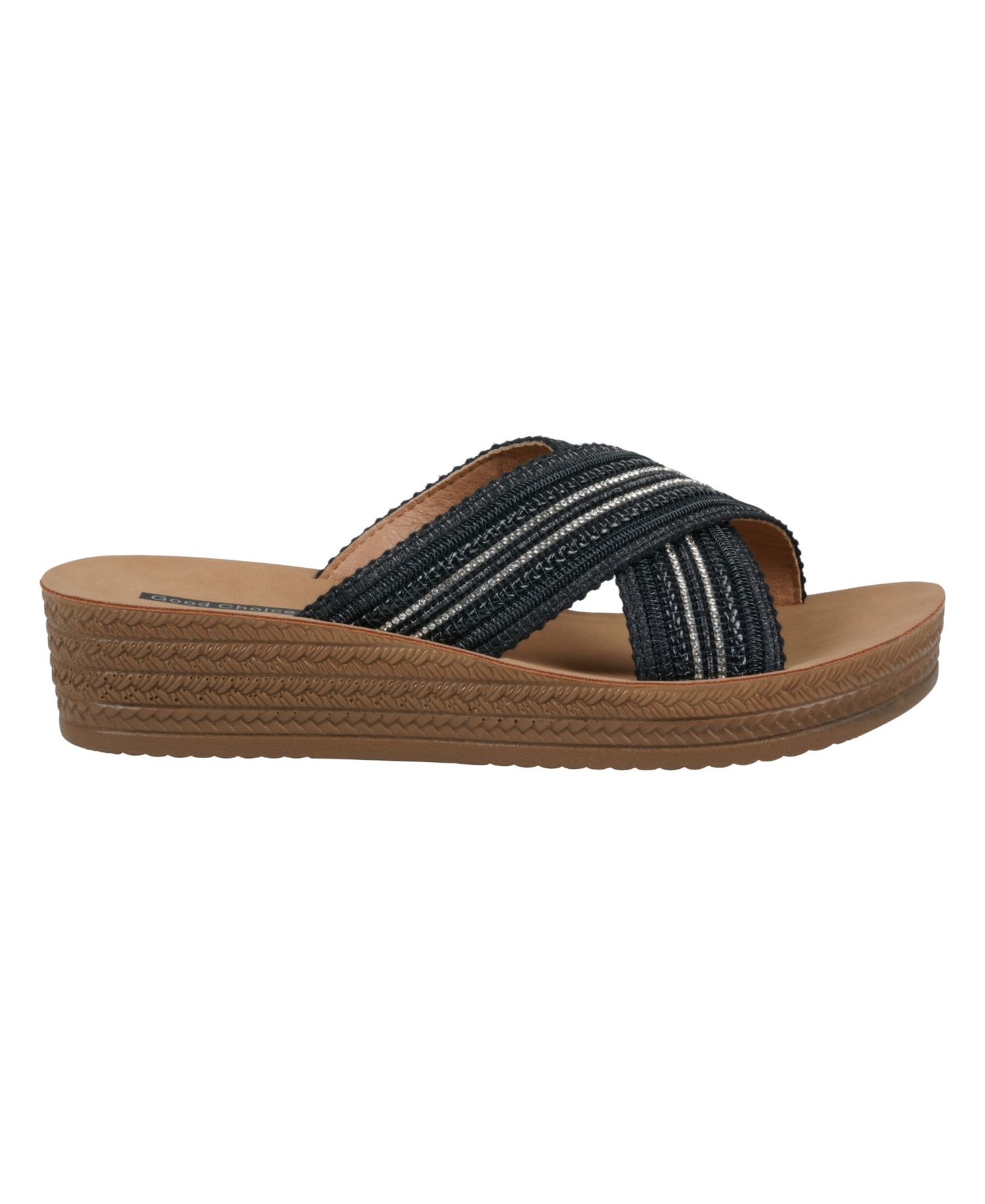 Женские сандалии GC Shoes Robyn Embellished Crisscross Strap Wedge, цвет: Чёрный — фото 2