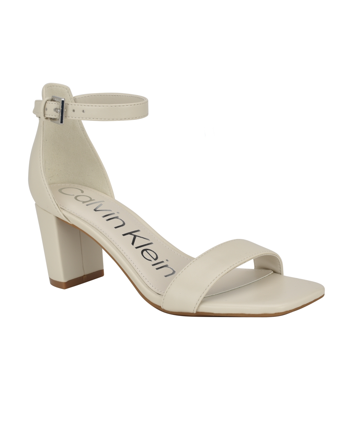 Calvin Klein Marle Womens Ankle Strap Open Toe Block Heel In Ivory