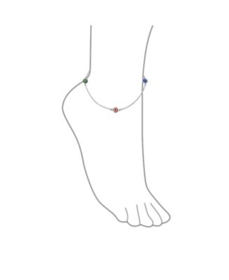 Protection Amulet Minimalist Multi Color Evil Eye Anklet Ankle Bracelet Yellow Gold Plated Sterling Silver Chain 9-10 Inch Adjustable