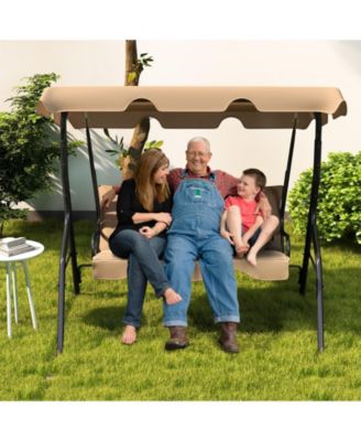 3 Seat Outdoor Patio Canopy Swing with Cushioned Steel Frame