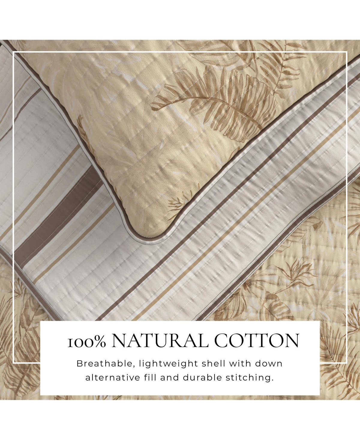 Linery & Co. Cotton Stitched Reversible Tropical Palm 3 Piece Quilt and Sham Set