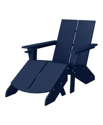 Outdoor HDPE Modern Adirondack Chair with Folding Patio Ottoman and Cup Holder