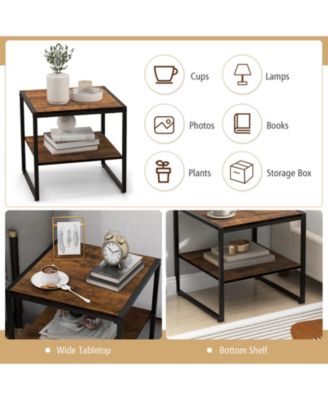 2 Pieces Industrial 2-Tier Side Table Set with Open Shelf