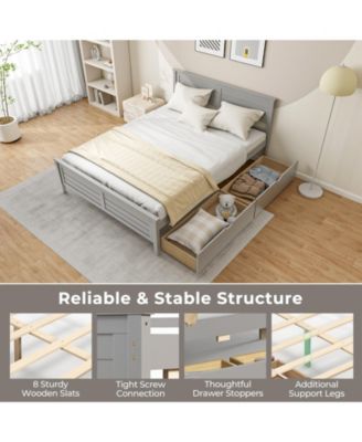 Full Size Bed Frame with Storage Drawers and Solid Wood Headboard