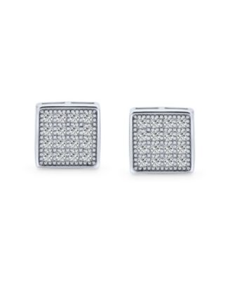 Geometric Hip Hop Square Cubic Zirconia Micro Pave CZ Stud Earrings .925 Sterling Silver