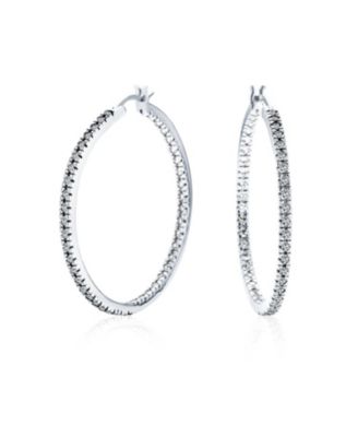 Pink White Black Cubic Zirconia Pave CZ Thin Inside Out Large Big Hoop Earrings Silver Rose Gold Plated 1.75 Inch Diameter