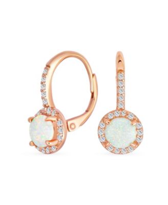 Cubic Zirconia Halo CZ Square Round Solitaire Circle White Orange Fire Created Opal Drop Earrings Rose Gold Plated Sterling Silver