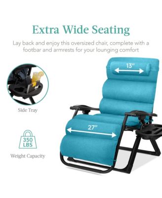Oversized Zero Gravity Chair, Folding Recliner w/ Removable Cushion, Side Tray