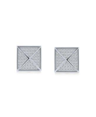Geometric Square Cubic Zirconia Pave CZ Pyramid Stud Earrings .925 Sterling Silver