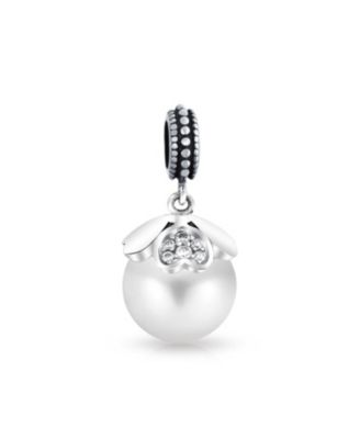  Heart Cap Pearl Dangle Charm Bead Sterling Silver European Bracelet