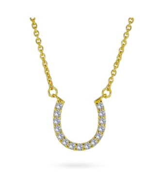 CZ Pave Cubic Zirconia Lucky Good Luck Horseshoe Pendant Necklace Plated .925 Sterling