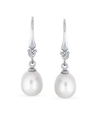 Simple White Pear Freshwater Pearl Teardrop Dangle Earrings Sterling Silver