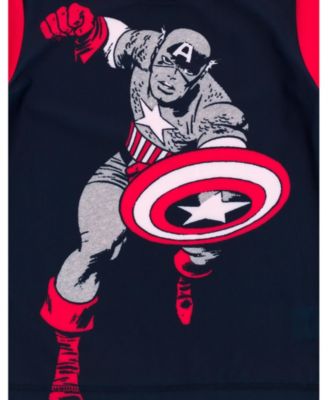 Boys Marvel Captain America UPF 50+ Rash Guard and Swim Trunks Outfit Set