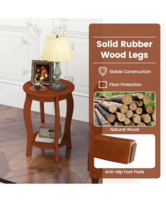 Set of 2 15 Inch 2-Tier Round End Table with Storage Shelf