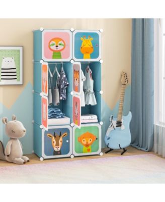 8-Cube Kids Wardrobe Closet with Clothes Hanging Section and Doors
