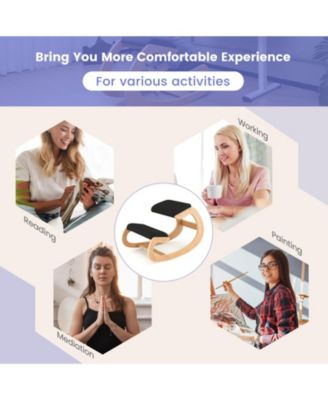 Wooden Rocking Chair with Comfortable Padded Seat Cushion and Knee Support