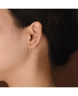 Minimalist Geometric Linear Wave Ear Pin Crawlers Climbers Earrings Yellow Gold Plated .925 Sterling Silver