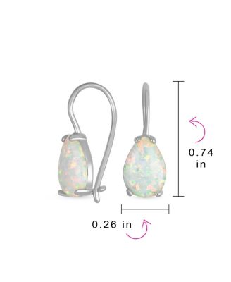 Iridescent 1.5CT Solitaire Teardrop White Created Opal Drop Earrings .925 Sterling Silver French Wire