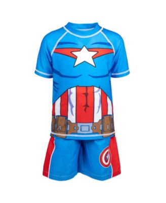 Toddler Boys Marvel Spider-Man Captain America Hulk Iron Man Pullover Rash Guard & Swim Trunks Outfit Set to