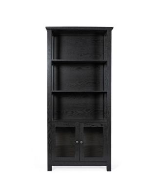 Omaha Modern Farmhouse Storage Cabinet Bookcase, Glass Doors And Open Shelves