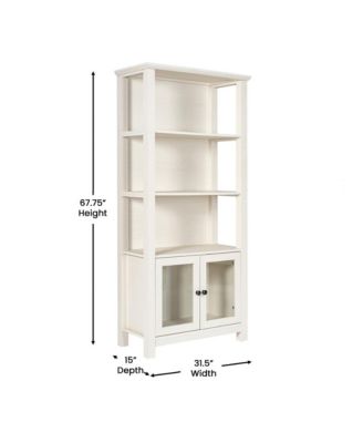 Omaha Modern Farmhouse Storage Cabinet Bookcase, Glass Doors And Open Shelves