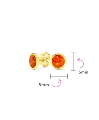Classic Iridescence Bezel Setting Flat Round Circle Created Orange Fire Opal Stud Earrings Gold Plated .925 Sterling Silver Small 5MM