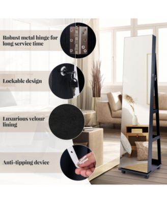 64 Inches Lockable Jewelry Cabinet Armoire with Built-in Makeup Mirror