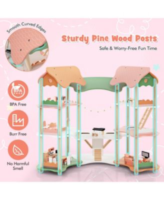 Large 3-Tier Wooden Dollhouse with 32-Piece Furniture Set