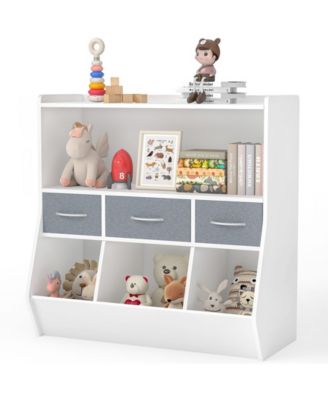 1 Pc MDF Non-Woven Fabric Rounded Edge 3-Drawer Open Cubbies Toy Storage Organizer