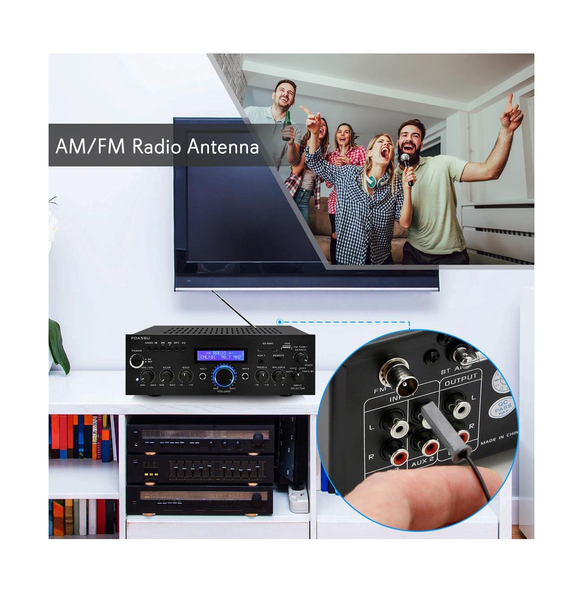 Pyle Bluetooth Stereo Amplifier Receiver with Fm Radio & Usb - PDA5BU