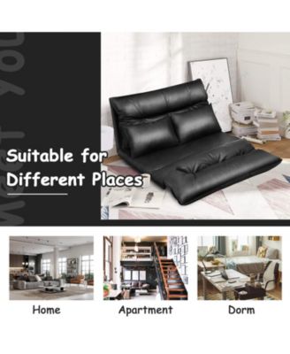 Foldable PU Leather Leisure Floor Sofa Bed with 2 Pillows