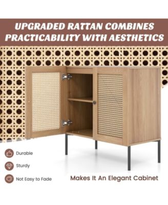 Kitchen Sideboard with 2 Rattan Doors and Adjustable Shelf