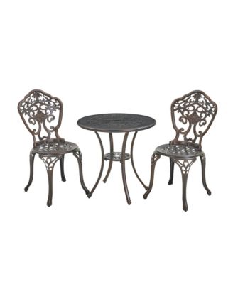 Bistro Table and Chairs Set of 3 Outdoor Bistro Set 3 Piece Cast Aluminum Patio Dining Set Round Patio Table with Umbrella Hole, Bronze