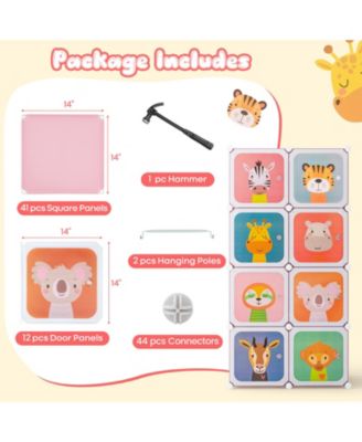 8-Cube Kids Wardrobe Closet with Clothes Hanging Section and Doors