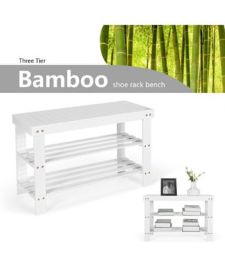 3-Tier Bamboo Shoe Bench Holds up to 6 Pairs for Entry