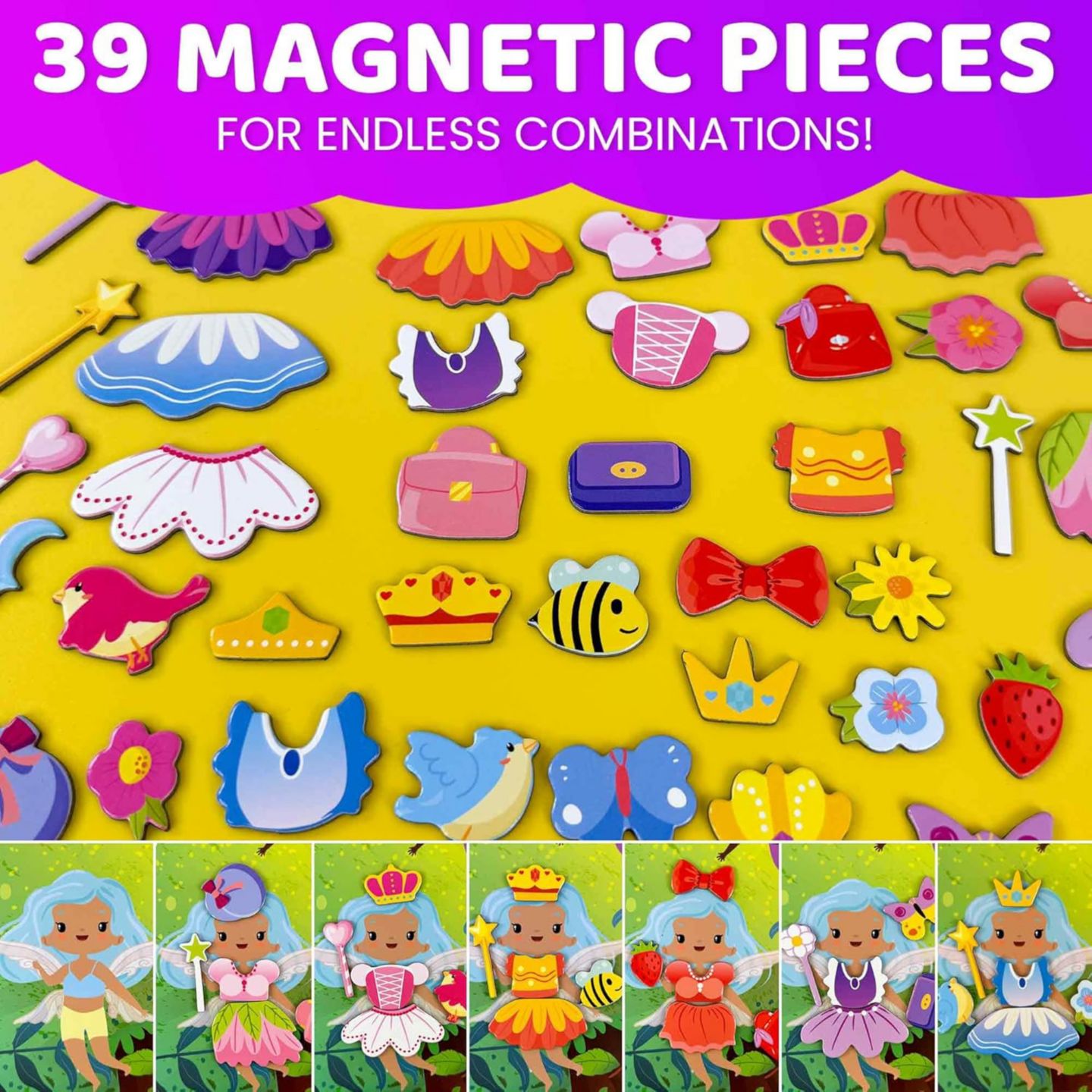 Детские куклы Quokka Mermaids Magnetic Dress-Up Dolls, 35-Piece Set, Ages 3+, цвет: Fairytale — фото 3