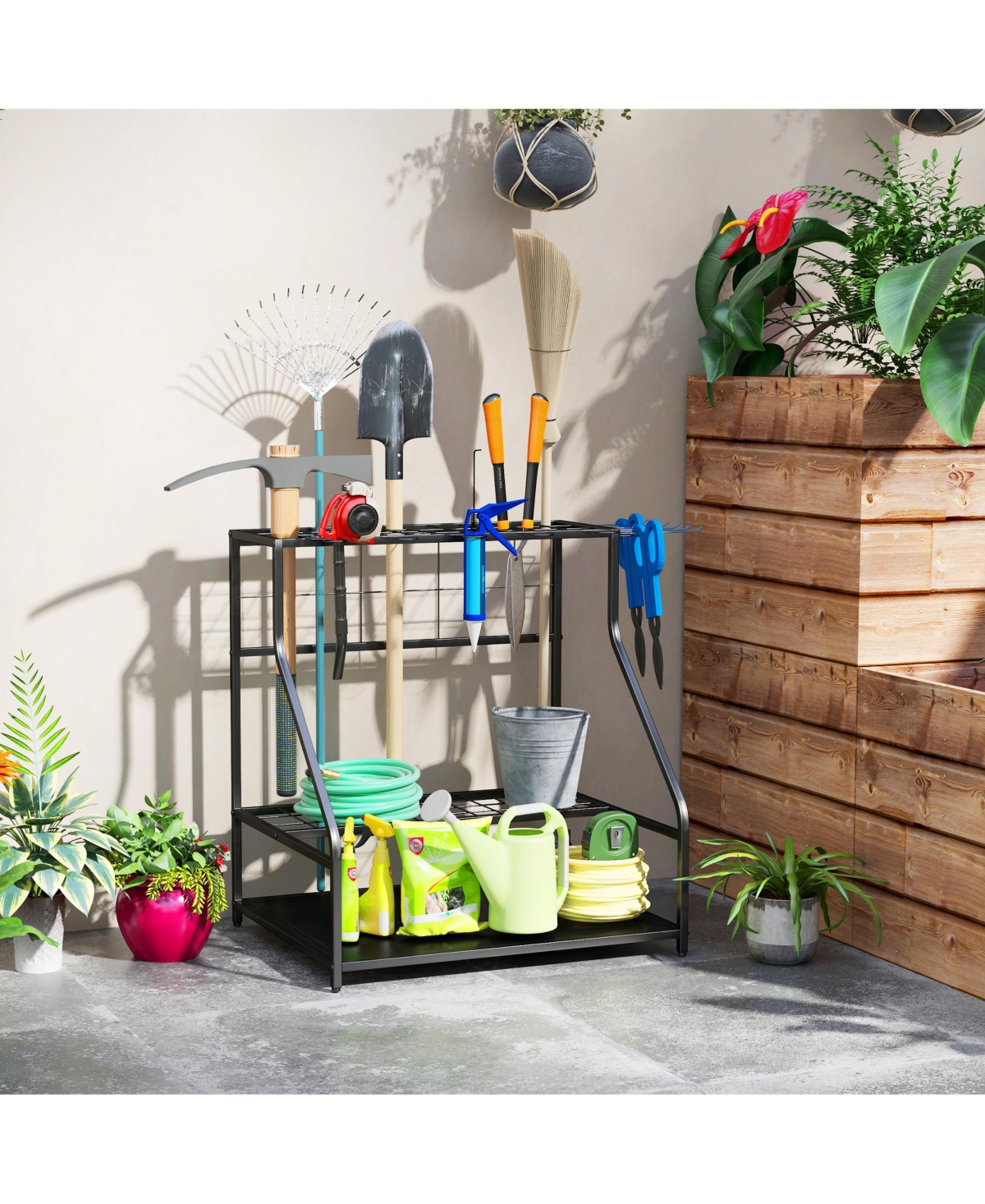 Garden Tool Organizer for Garage, 3 Tier Yard Tool Holder, - Blue
