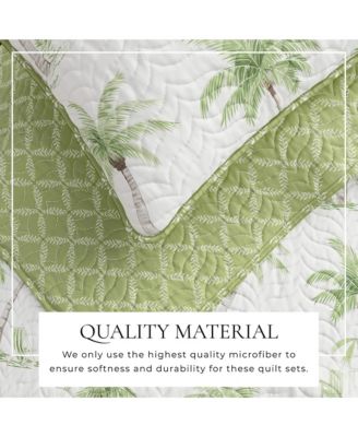 3-Piece Tropical Palm Sitched Quilt Set with Shams