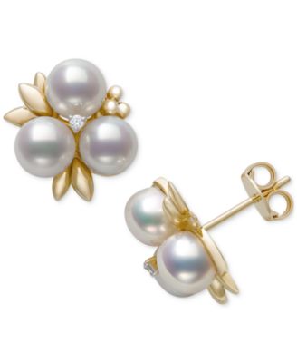 Cultured Freshwater Pearl (6-7mm) & Diamond Accent Flower Cluster Stud Earrings