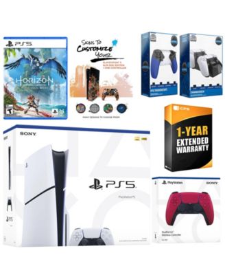 Playstation 5 Slim Disc with Horizon Forbidden West, Extra Chroma Pearl Controller, Trigger Stop Kit, Charge Dock and MightySkins Decal Voucher +