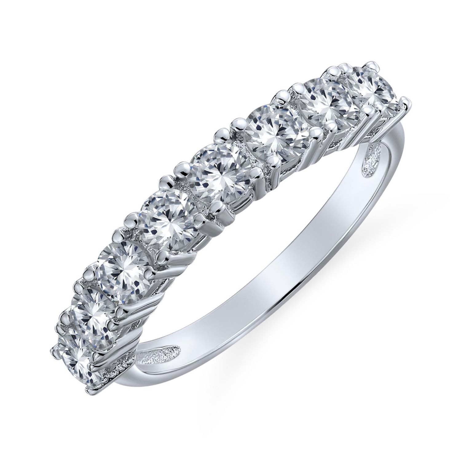 Classic Thin Round CZ Stackable 1/2 Eternity Band Ring .925 Sterling Silver