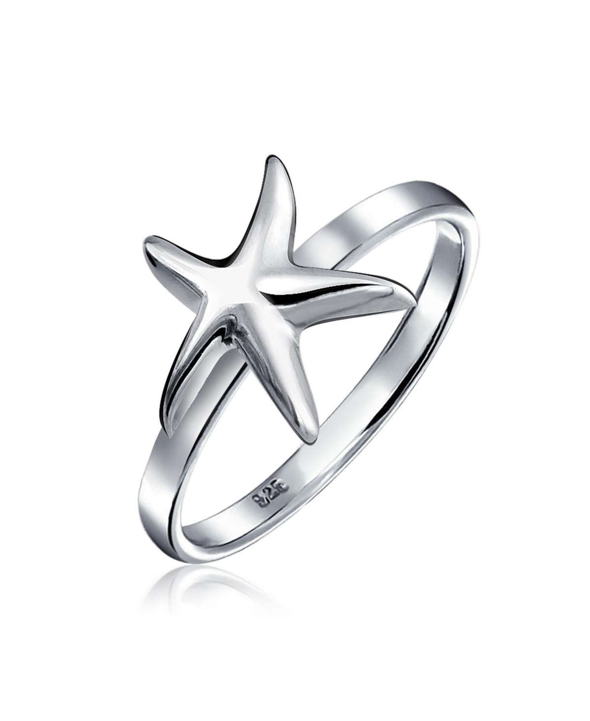 Dainty Simple Pave Cubic Zirconia Cz Nautical Tropical Beach Midi Starfish Ring .925 Sterling Silver - Silver
