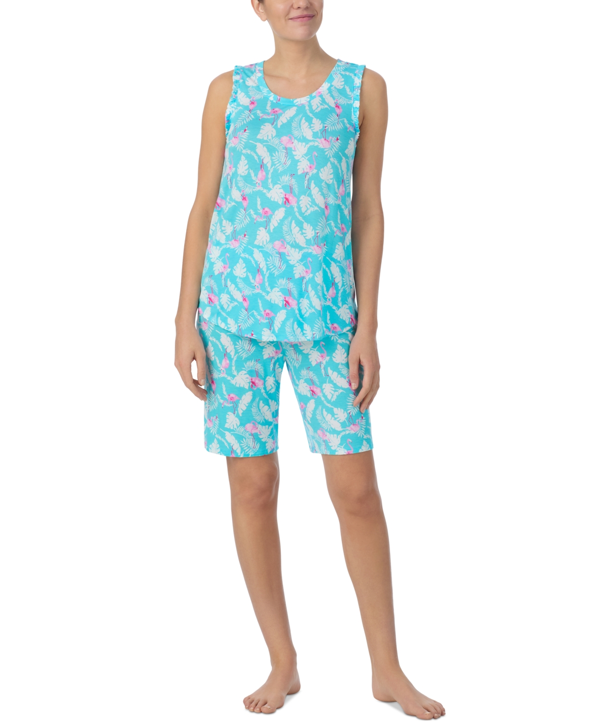 Women's Sleeveless Bermuda Pajama Set - Flamingo Aqua