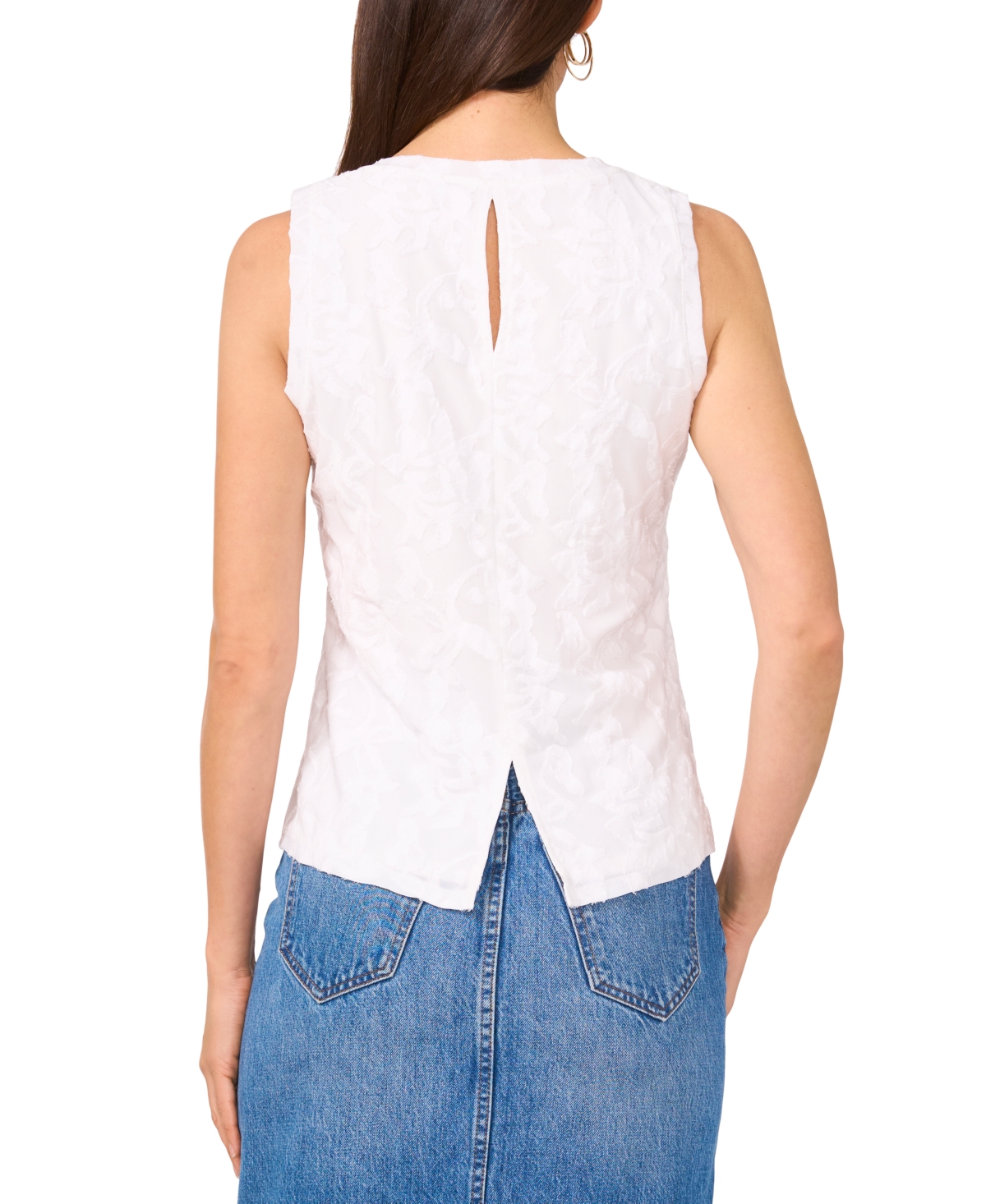 Vince Camuto Jacquard Cotton Blend Keyhole Tank In Ultra White