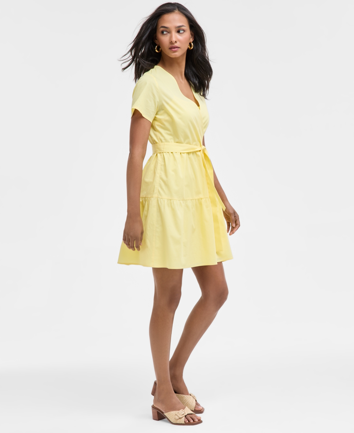 Hugo Boss Women's Cotton Short-sleeve Fit & Flare Dress In Med Yellow