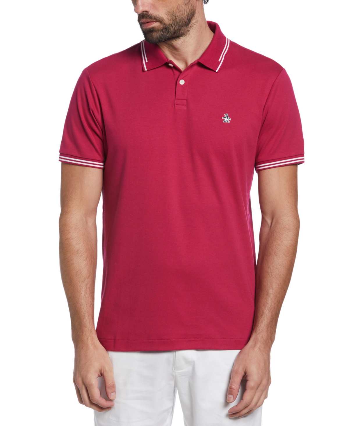 Men's Sticker Pete Slim-Fit Tipped Polo Shirt - Sangria