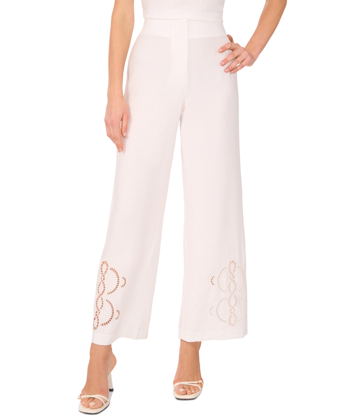 Shop Vince Camuto Women's Embroidered Wide Leg Pants In Ultra White