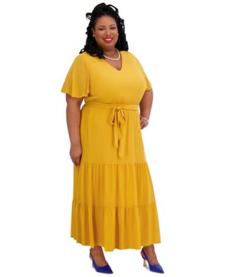 Women's V-Neck Flutter-Sleeve Maxi Dress, Regular & Plus Sizes