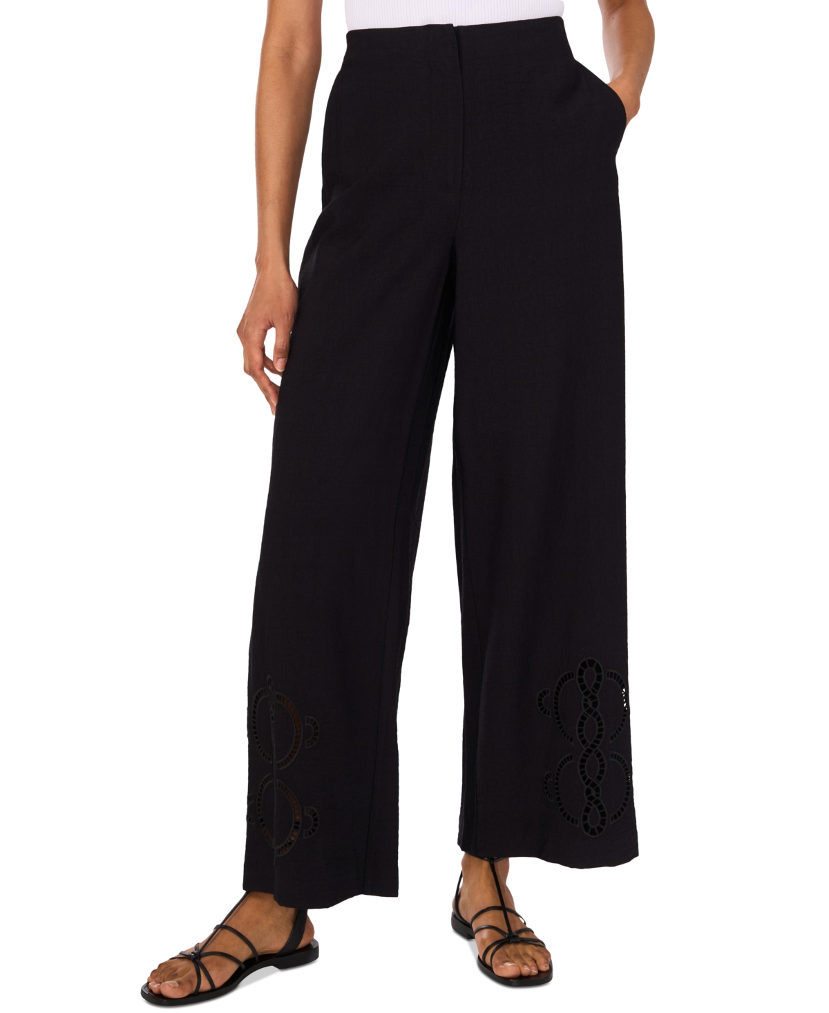 VINCE CAMUTO WOMEN'S EMBROIDERED WIDE LEG PANTS 