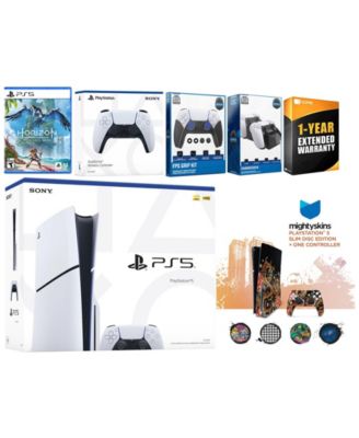 Playstation 5 Slim Disc with Horizon Forbidden West, Extra Controller, FPS Grip Kit, Charge Dock and MightySkins Decal Voucher + 1 Year CPS Exten